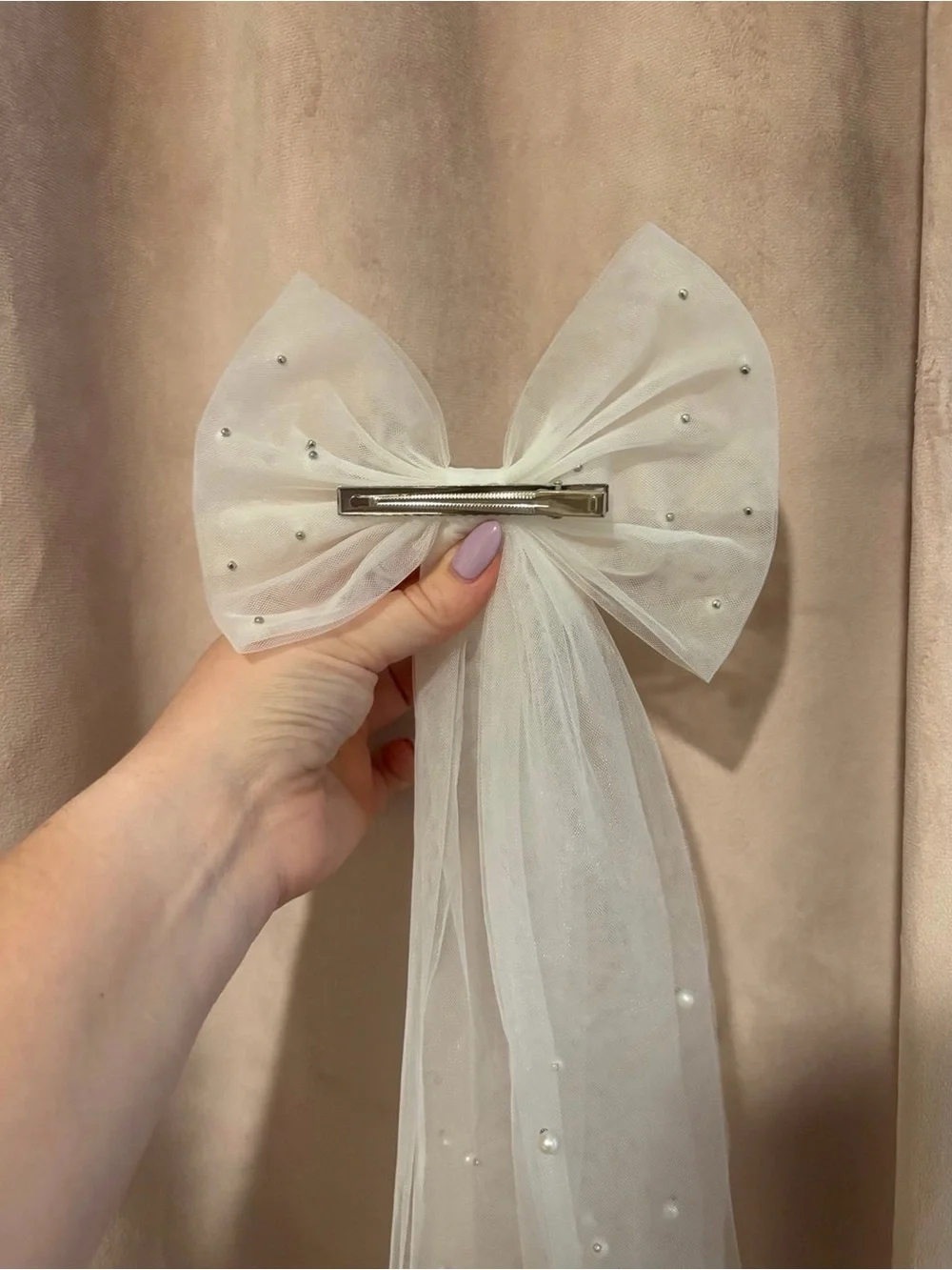 Sheer Bow Hair Clip with Pearls